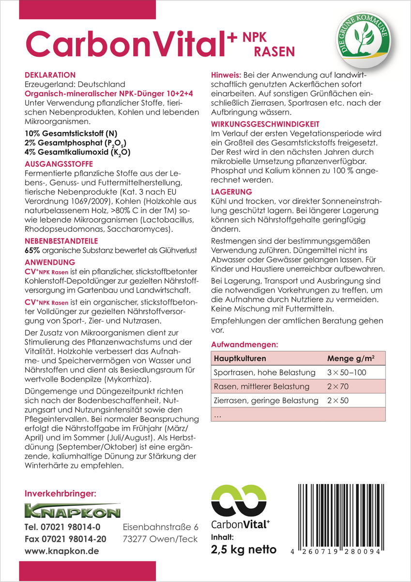 Knapkon Carbon Vital+ NPK Rasen FRÜHJAHRSDÜNGER